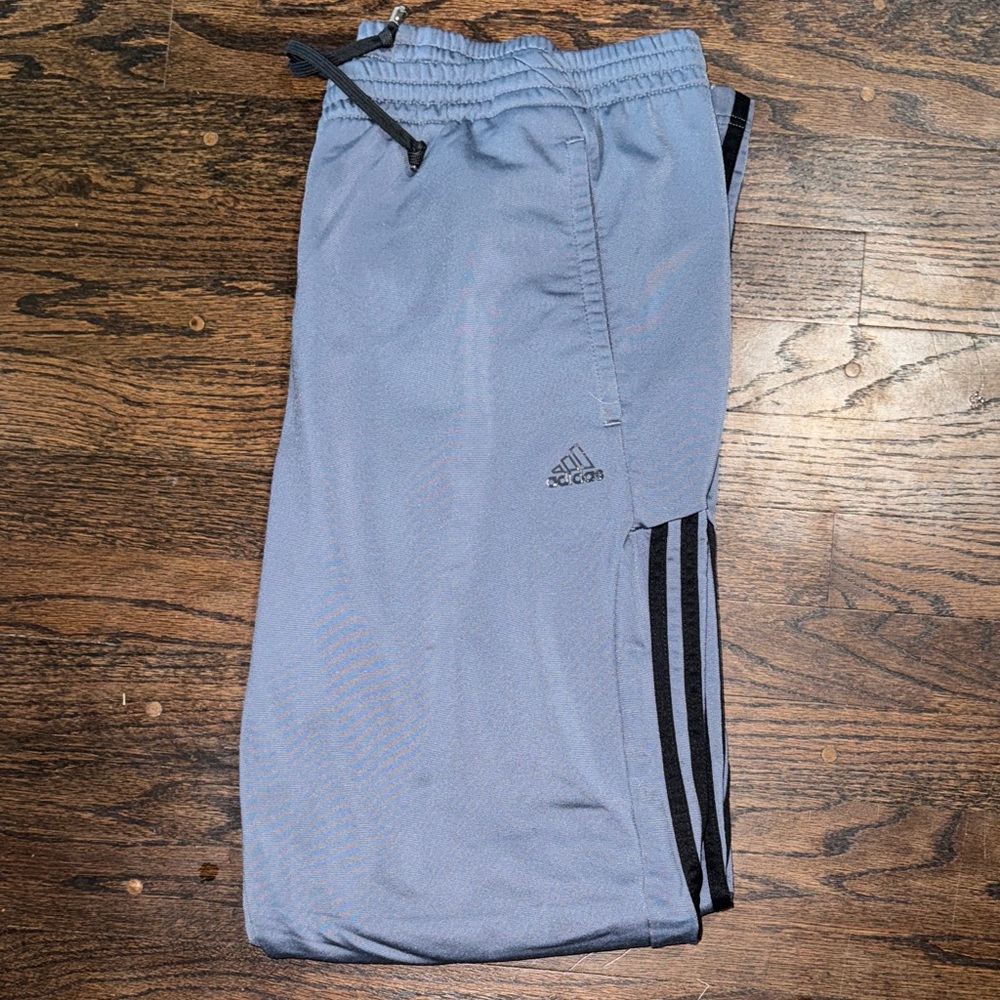 Adidas Gray Track Pants with Black Stripes